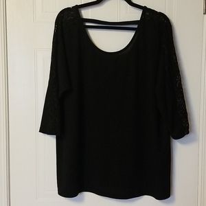 Black lightweight sweater with lace sleeves